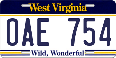 WV license plate OAE754