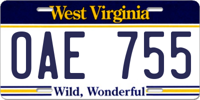 WV license plate OAE755