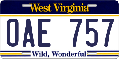 WV license plate OAE757