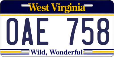 WV license plate OAE758