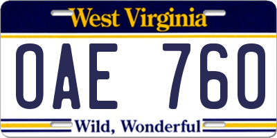 WV license plate OAE760