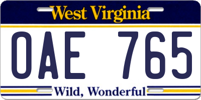 WV license plate OAE765