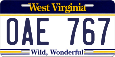WV license plate OAE767