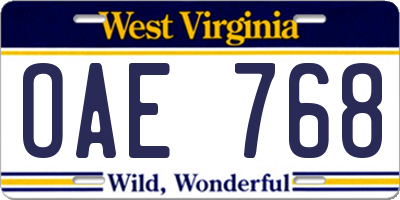 WV license plate OAE768