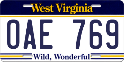 WV license plate OAE769