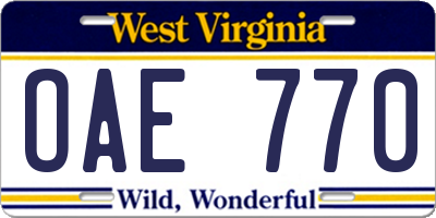 WV license plate OAE770