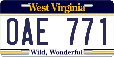 WV license plate OAE771