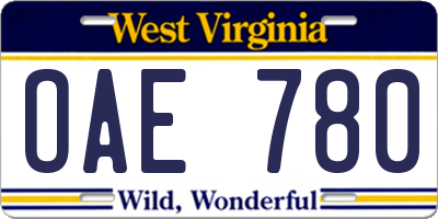WV license plate OAE780