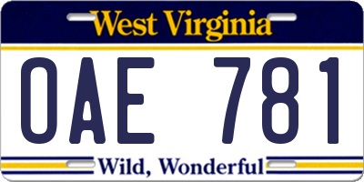 WV license plate OAE781
