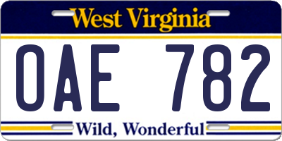 WV license plate OAE782