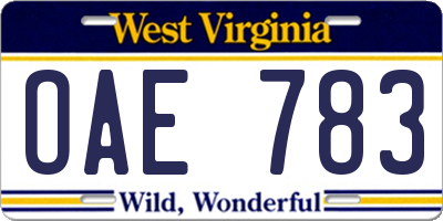 WV license plate OAE783
