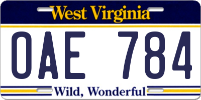 WV license plate OAE784