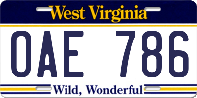 WV license plate OAE786