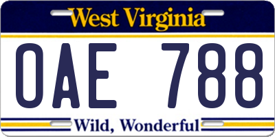 WV license plate OAE788