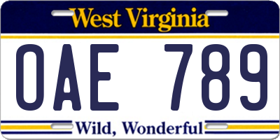 WV license plate OAE789