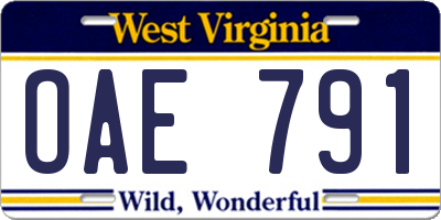 WV license plate OAE791