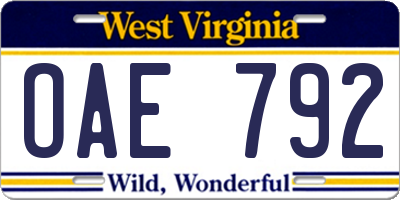WV license plate OAE792