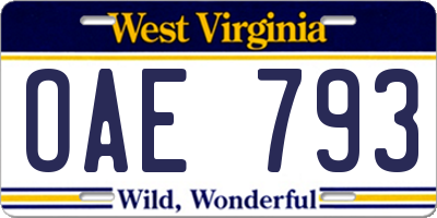WV license plate OAE793