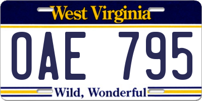 WV license plate OAE795