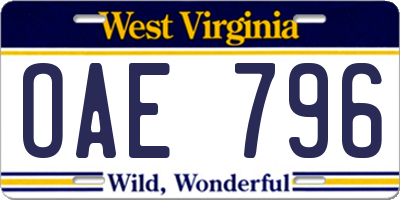 WV license plate OAE796