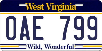 WV license plate OAE799