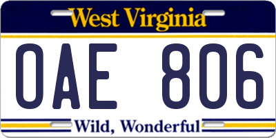 WV license plate OAE806
