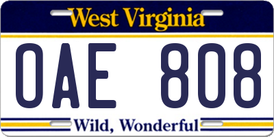 WV license plate OAE808