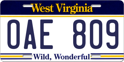 WV license plate OAE809