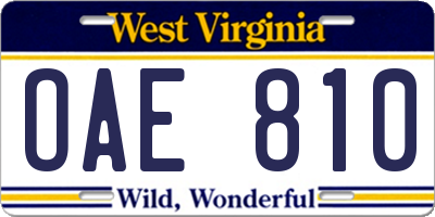 WV license plate OAE810