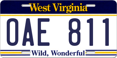 WV license plate OAE811