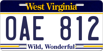 WV license plate OAE812