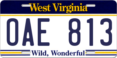 WV license plate OAE813
