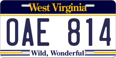 WV license plate OAE814