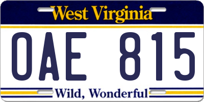 WV license plate OAE815