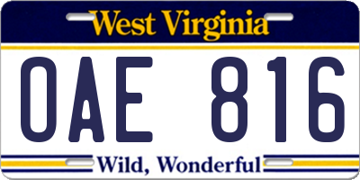 WV license plate OAE816
