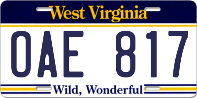 WV license plate OAE817