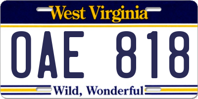 WV license plate OAE818