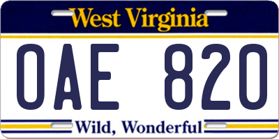 WV license plate OAE820