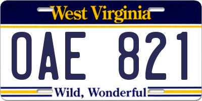 WV license plate OAE821