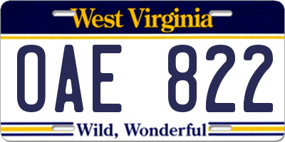 WV license plate OAE822