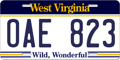 WV license plate OAE823