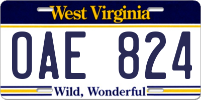 WV license plate OAE824
