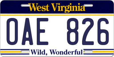 WV license plate OAE826
