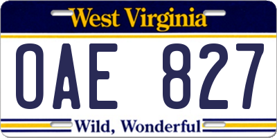 WV license plate OAE827
