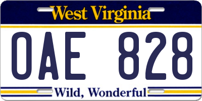 WV license plate OAE828