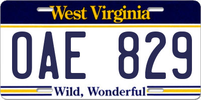 WV license plate OAE829