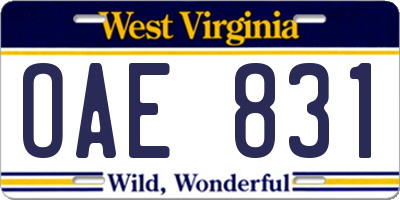 WV license plate OAE831