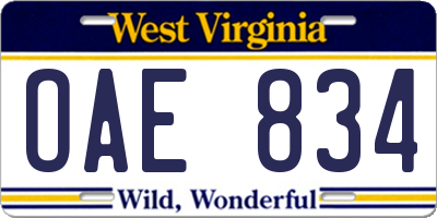 WV license plate OAE834