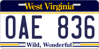 WV license plate OAE836