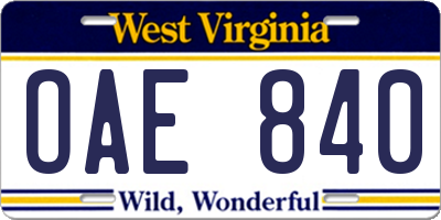 WV license plate OAE840